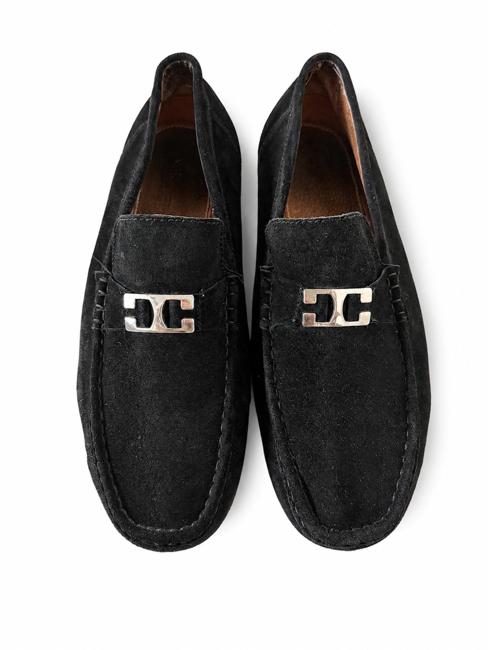 Sunday Black Suede Slip-On Loafers with Silver Hardware